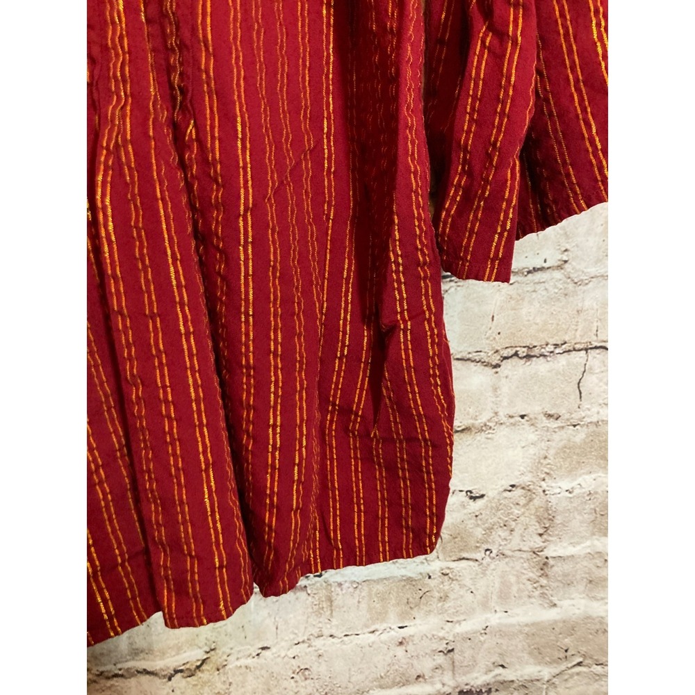 New Directions Babydoll Top Womens Large Maroon & Gold Glitter Striped Popover - Picture 7 of 13